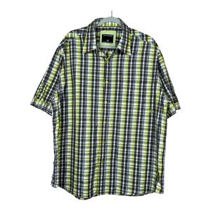 Rocawear Men’s Gray Chartreuse Silver Plaid Short Sleeve Button Down Size 2XL